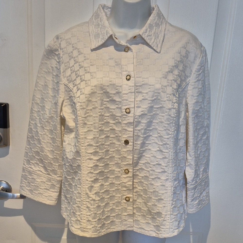 St. John Sport by Marie Gray Cream Jacket with Signature Logo. Size L. EUC